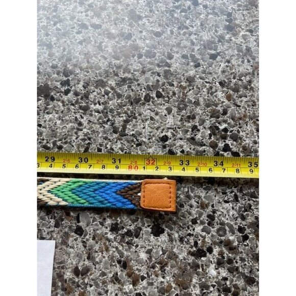 Colorful Woven Belt With Leather LOOK Accents‎ - 32.75 OVERALL  Inches - Picture 2 of 9